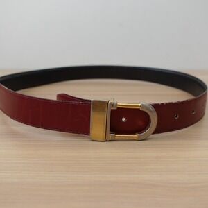 Vintage PAOLO GUCCI Belt 30 S XS Red Leather Gold Buckle Italian Burgundy RARE
